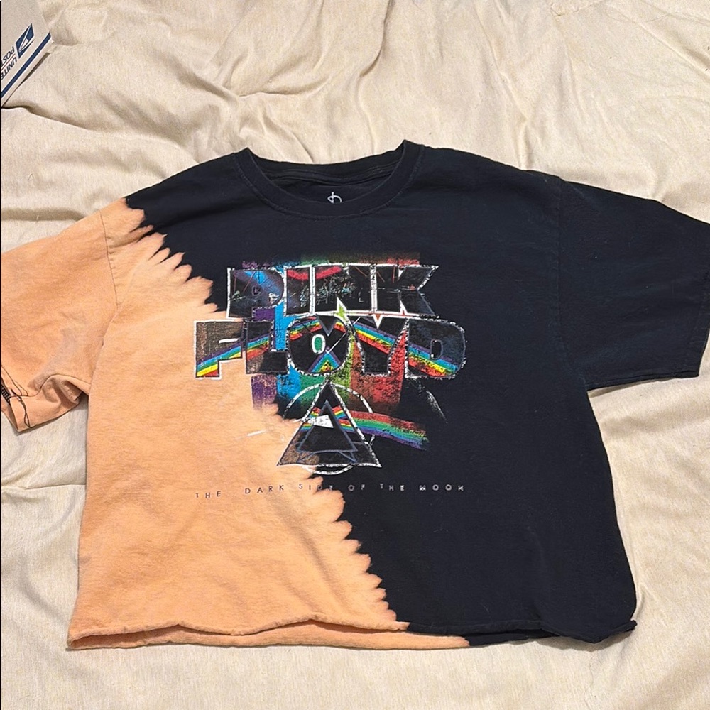 Pink Floyd Women’s Cropped Tee - Black and Peach Tie-Dye